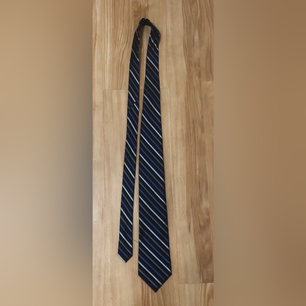 Calvin Klein Navy Tie with Light Blue and White Stripes